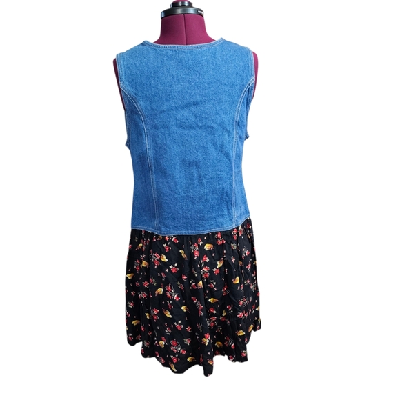 1990's Vinage Denim Vest Floral Dress - Picture 3 of 12